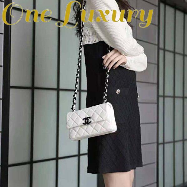 Replica Chanel Women Small Flap Bag Grained Calfskin Lacquered Metal White Black 16