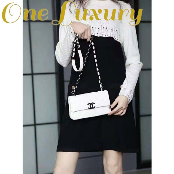 Replica Chanel Women Small Flap Bag Grained Calfskin Lacquered Metal White Black 17