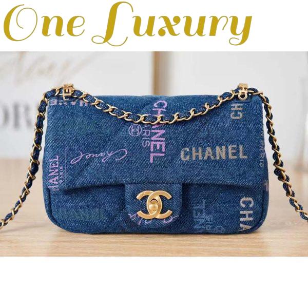 Replica Chanel Women Small Flap Bag Printed Denim Gold-Tone Metal Blue Multicolor 3