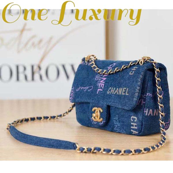 Replica Chanel Women Small Flap Bag Printed Denim Gold-Tone Metal Blue Multicolor 4