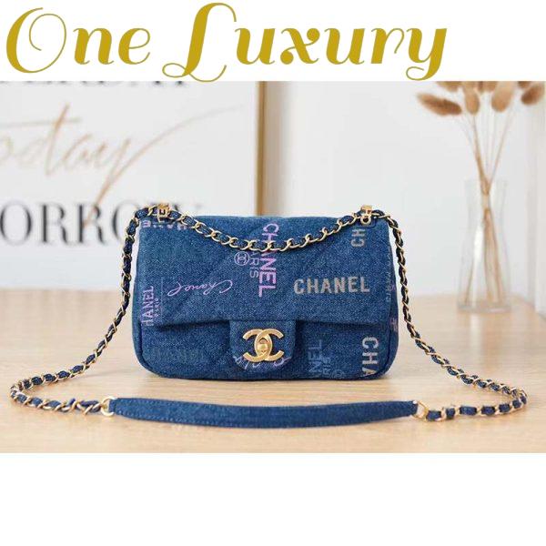 Replica Chanel Women Small Flap Bag Printed Denim Gold-Tone Metal Blue Multicolor 6
